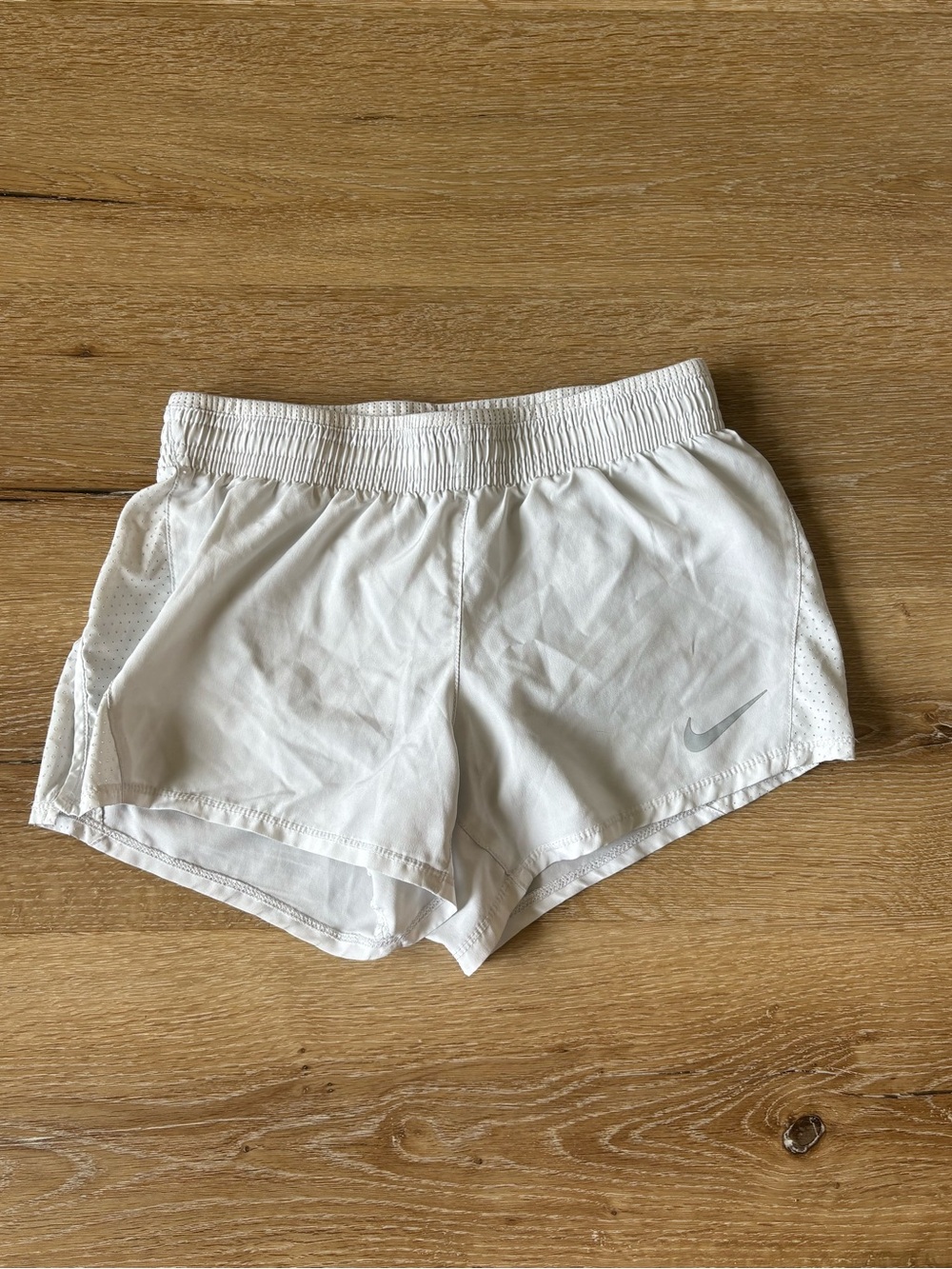 Nike White Women's Athletic Shorts with Silver Swoosh